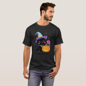 かわいいハロウィン黒猫魔女帽子カボチャバラ Tシャツ (正面フル)