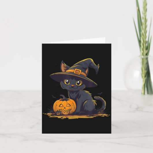 かわいいハロウィン黒猫魔女帽子カボチャ カード (正面)