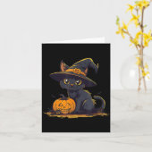 かわいいハロウィン黒猫魔女帽子カボチャ カード (黄色い花)