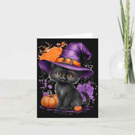 かわいいハロウィン黒猫魔女帽子カボチャ カード (正面)