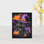 かわいいハロウィン黒猫魔女帽子カボチャ カード (黄色い花)
