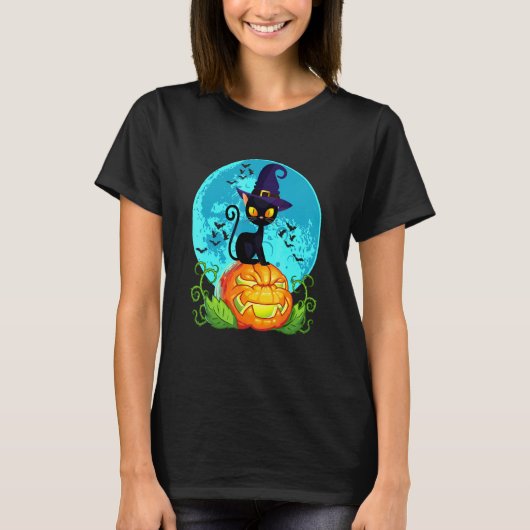 かわいいハロウィン黒猫魔女帽子パンプキン子供用 Tシャツ (正面)