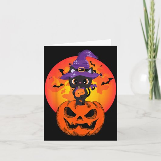 かわいいハロウィン黒猫魔女帽子パンプキン カード (正面)
