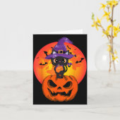 かわいいハロウィン黒猫魔女帽子パンプキン カード (黄色い花)
