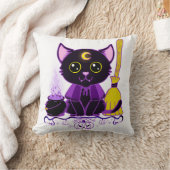 かわいいハロウィン黒猫魔女 クッション (ブランケット)