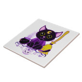かわいいハロウィン黒猫魔女 タイル (側面)