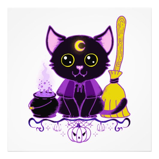 かわいいハロウィン黒猫魔女 フォトプリント            (正面)