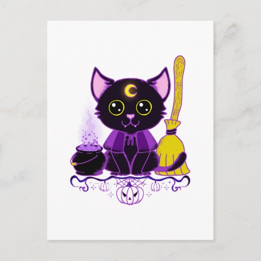 かわいいハロウィン黒猫魔女 ポストカード (正面)