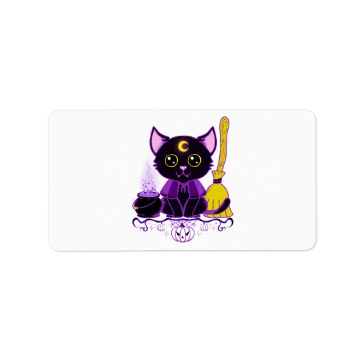 かわいいハロウィン黒猫魔女 ラベル (正面)