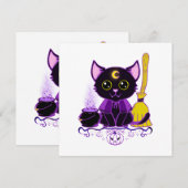 かわいいハロウィン黒猫魔女 招待状 (正面/裏面)
