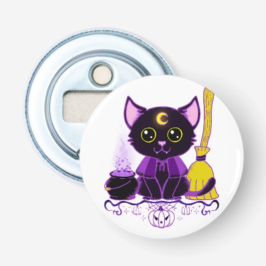 かわいいハロウィン黒猫魔女 栓抜き (正面)