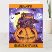 かわいいハロウィン10月の魔女ねこ カード (正面)