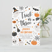 かわいいハロウィン3歳の誕生日パーティーのトリックオア3 招待状 (スタンド正面)
