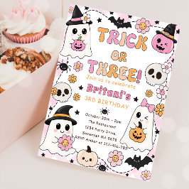 かわいいハロウィン3歳の誕生日パーティー トリックオアスリー 招待状