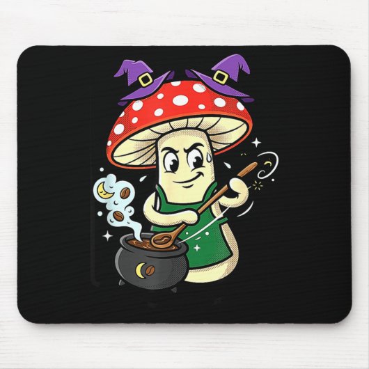 かわいいハロウィン+キノコ+魔女の帽子+魔法の鍋 マウスパッド (正面)