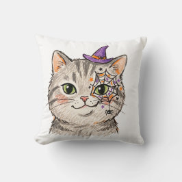 かわいいハロウィン グレー+タビー+キャット スパイダーウェブ フェイスペイント クッション