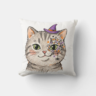 かわいいハロウィン グレー+タビー+キャット スパイダーウェブ フェイスペイント クッション
