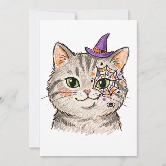 かわいいハロウィン グレー+タビー+猫 スパイダーウェブ フェイスペイント セーブザデート