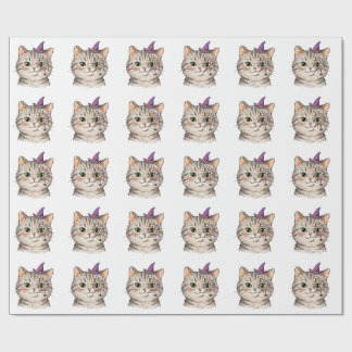 かわいいハロウィン グレー+タビー+猫 スパイダーウェブ フェイスペイント ラッピングペーパー