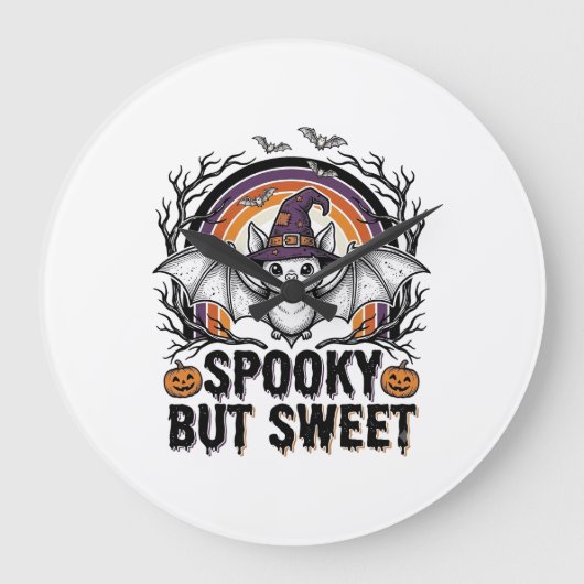 かわいいハロウィン コウモリ ビンテージ 彫刻 スプーキー Tシャツ ラージ壁時計 (正面)