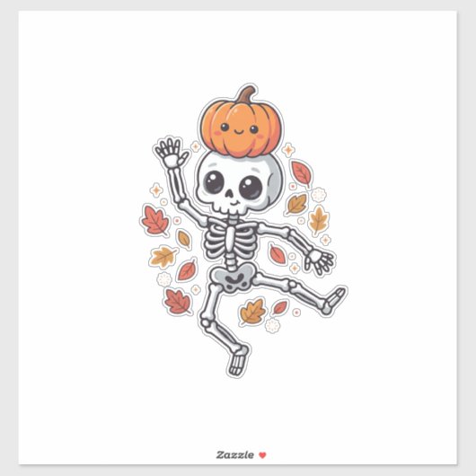 かわいいハロウィン ダンスするスケルトンのカボチャ頭 シール (シート)