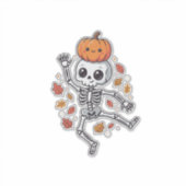 かわいいハロウィン ダンスするスケルトンのカボチャ頭 シール (正面)