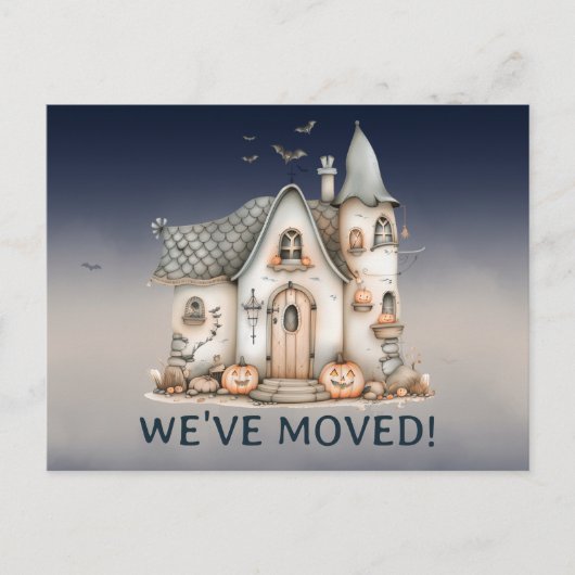 かわいいハロウィン・テーマの幽霊屋敷 引っ越し先住所変更のお知らせ 案内ポストカード (正面)