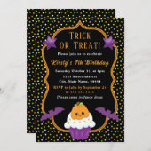 かわいいハロウィン　トリックオアトリート　カップケーキ　誕生日 招待状 (正面/裏面)