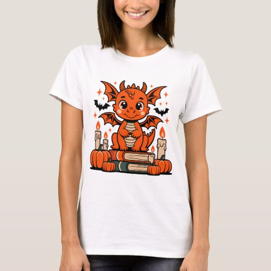 かわいいハロウィン・ドラゴンと本|過去記事 Tシャツ (正面)