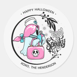 かわいいハロウィン ナースの幽霊 ラウンドステッカー – ハロウィン ラウンドシール