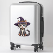 かわいいハロウィン ネコ好きのための縞猫魔女帽子 シール (スーツケース)