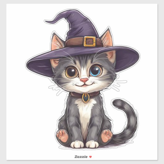 かわいいハロウィン ネコ好きのための縞猫魔女帽子 シール (シート)