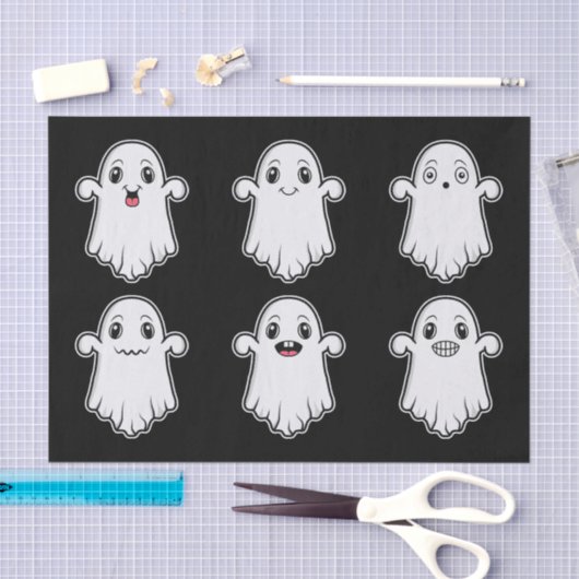 かわいいハロウィン ブラック 様々な表情の幽霊 薄葉紙 (クラフト)