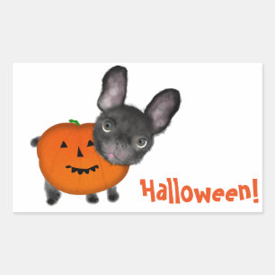 かわいいハロウィン・ブルドッグ・長方形ステッカー 光沢仕上げ 長方形シール