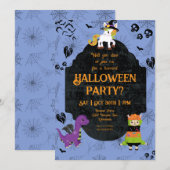 かわいいハロウィン+リャマ+恐竜+ユニコーン+パーティー 招待状 (正面/裏面)