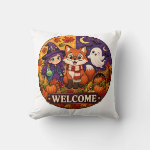 かわいいハロウィン+狐+魔女+幽霊+秋+ウェルカム クッション