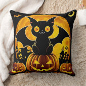 🐾🌙 かわいいハロウィン 猫 コウモリ カボチャ 夜 チャーム  クッション (ブランケット)