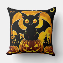 🐾🌙 かわいいハロウィン 猫 コウモリ カボチャ 夜 チャーム クッション