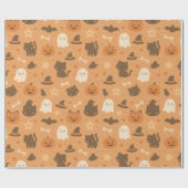 かわいいハロウィン+猫+幽霊+カボチャの模様 ラッピングペーパー (フラット)