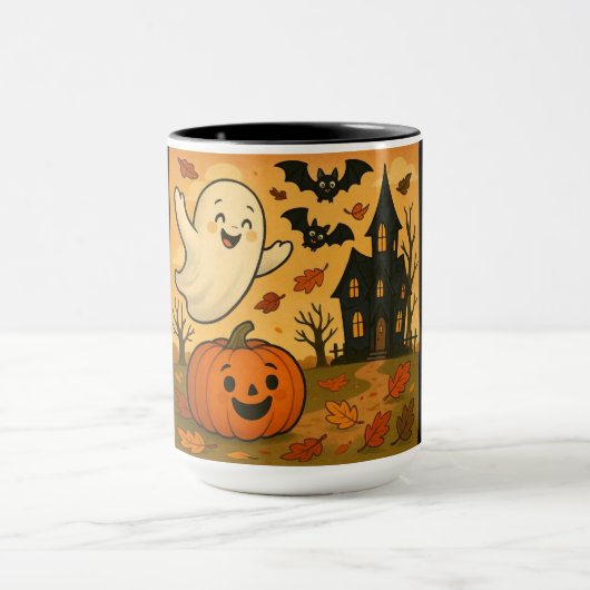 かわいいハロウィン/秋の幽霊のかぼちゃのキャラクター マグカップ (中央)