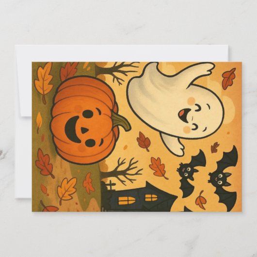 かわいいハロウィン/秋の幽霊のかぼちゃのキャラクター 招待状 (正面)
