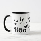かわいいハロウィン 黒と白のブーおばけの顔 マグカップ (左)