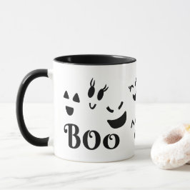 かわいいハロウィン 黒と白のBOOおばけの顔 マグカップ