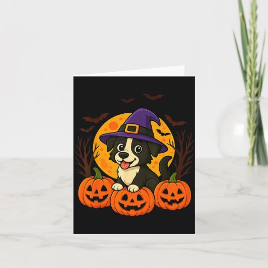 かわいいハロウィン 黒犬 魔女の帽子と カード (正面)