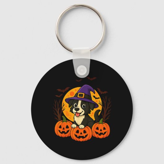 かわいいハロウィン 黒犬 魔女の帽子と キーホルダー (正面)