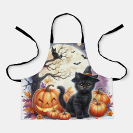 かわいいハロウィン 黒猫とかぼちゃ エプロン