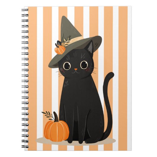 かわいいハロウィン 黒猫 魔女の帽子 パンプキン ノートブック (正面)