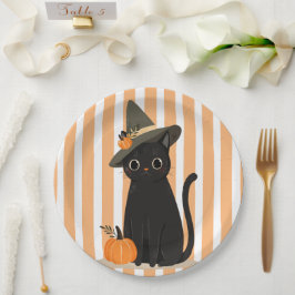 かわいいハロウィン 黒猫 魔女の帽子 パンプキン ペーパープレート