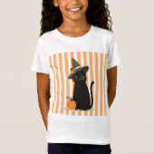 かわいいハロウィン 黒猫 魔女の帽子 パンプキン Tシャツ (正面)