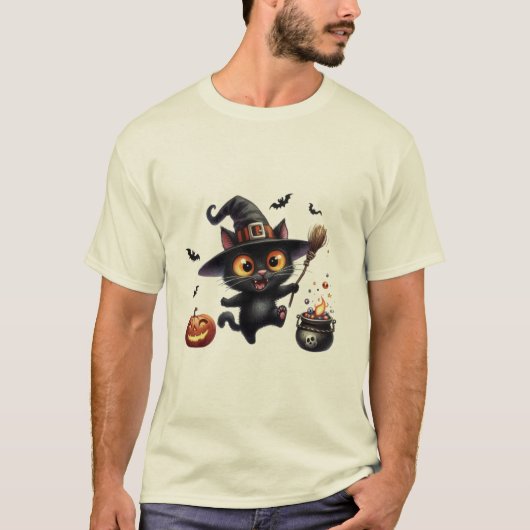 かわいいハロウィン 黒猫 魔女 ✨🐾🎃 Tシャツ (正面)